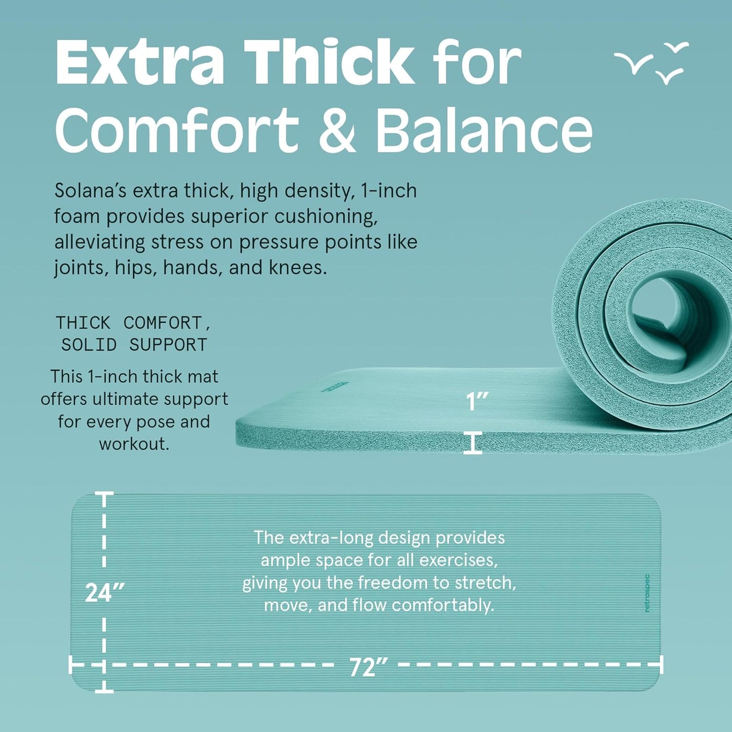Retrospec Solana Yoga Mat 1" & 1/2" Thick w/Nylon Strap for Men & Women