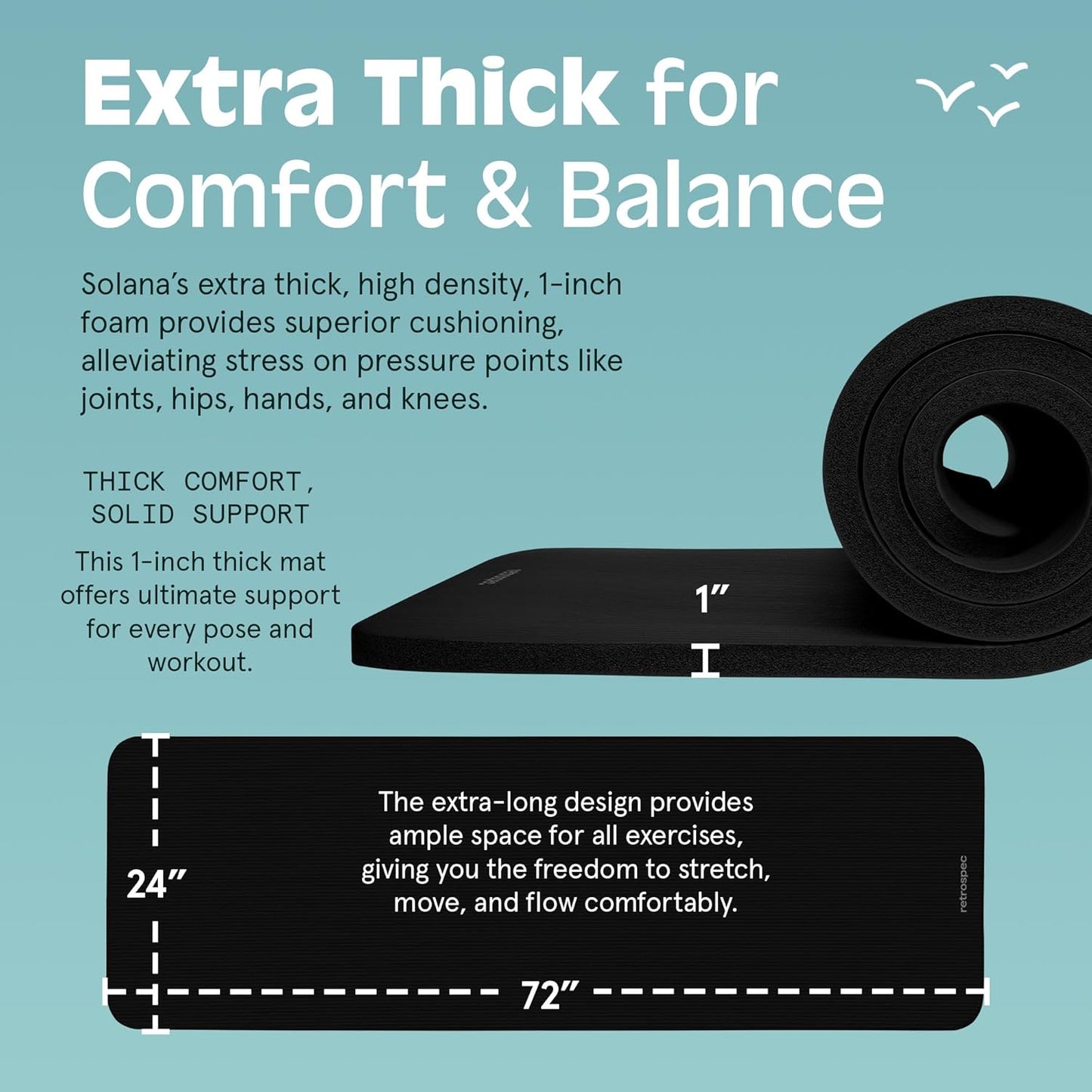 Retrospec Solana Yoga Mat 1" & 1/2" Thick w/Nylon Strap for Men & Women