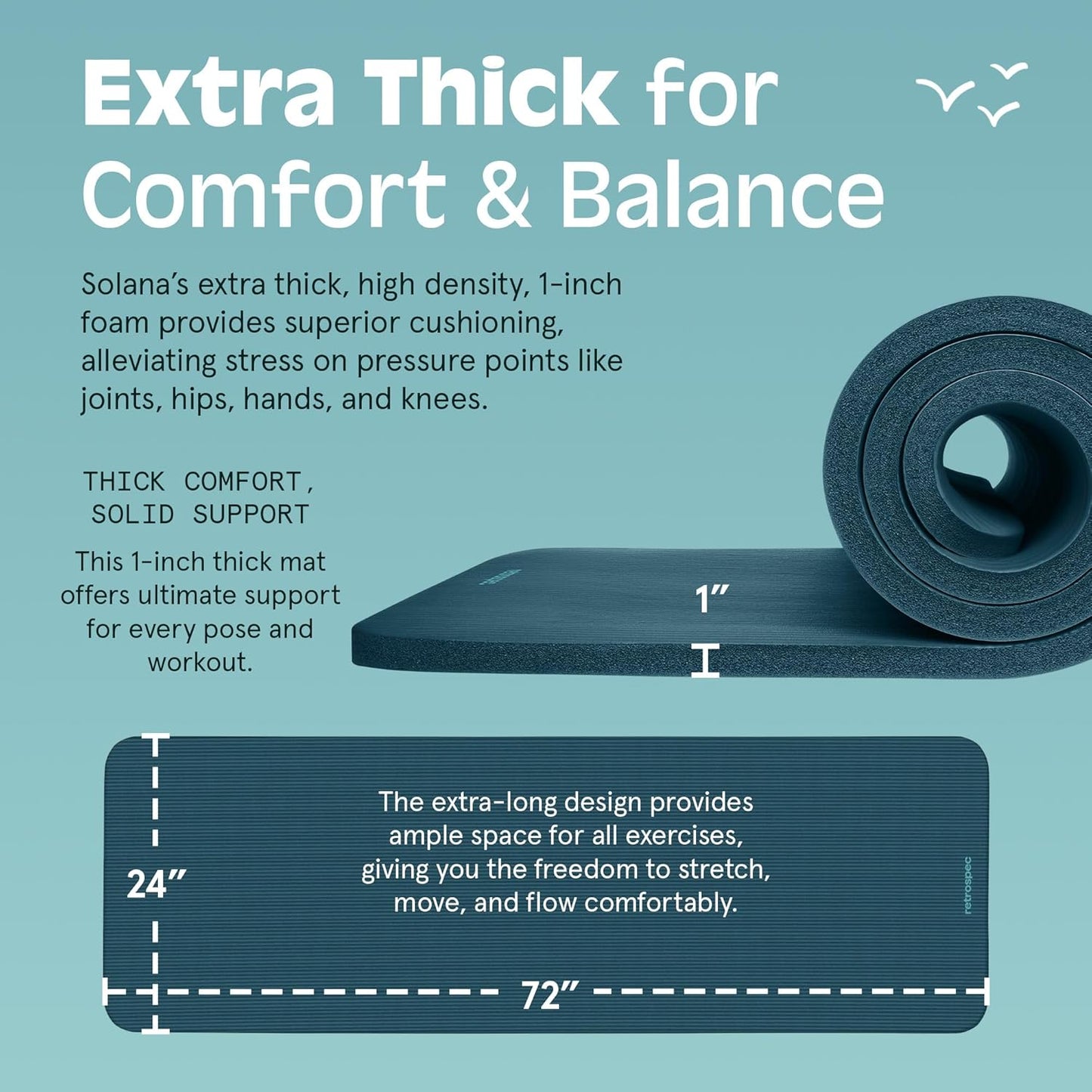 Retrospec Solana Yoga Mat 1" & 1/2" Thick w/Nylon Strap for Men & Women