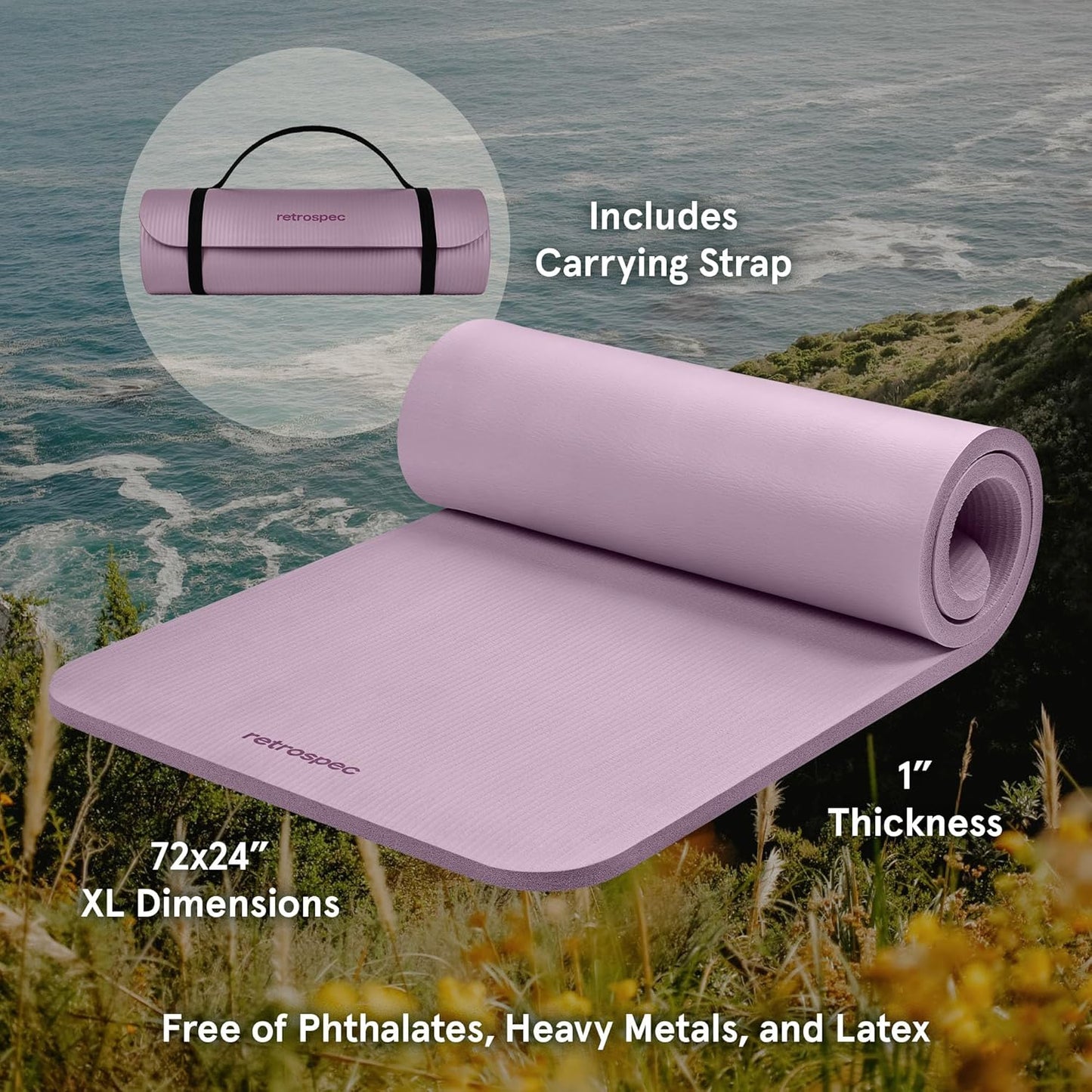 Retrospec Solana Yoga Mat 1" & 1/2" Thick w/Nylon Strap for Men & Women