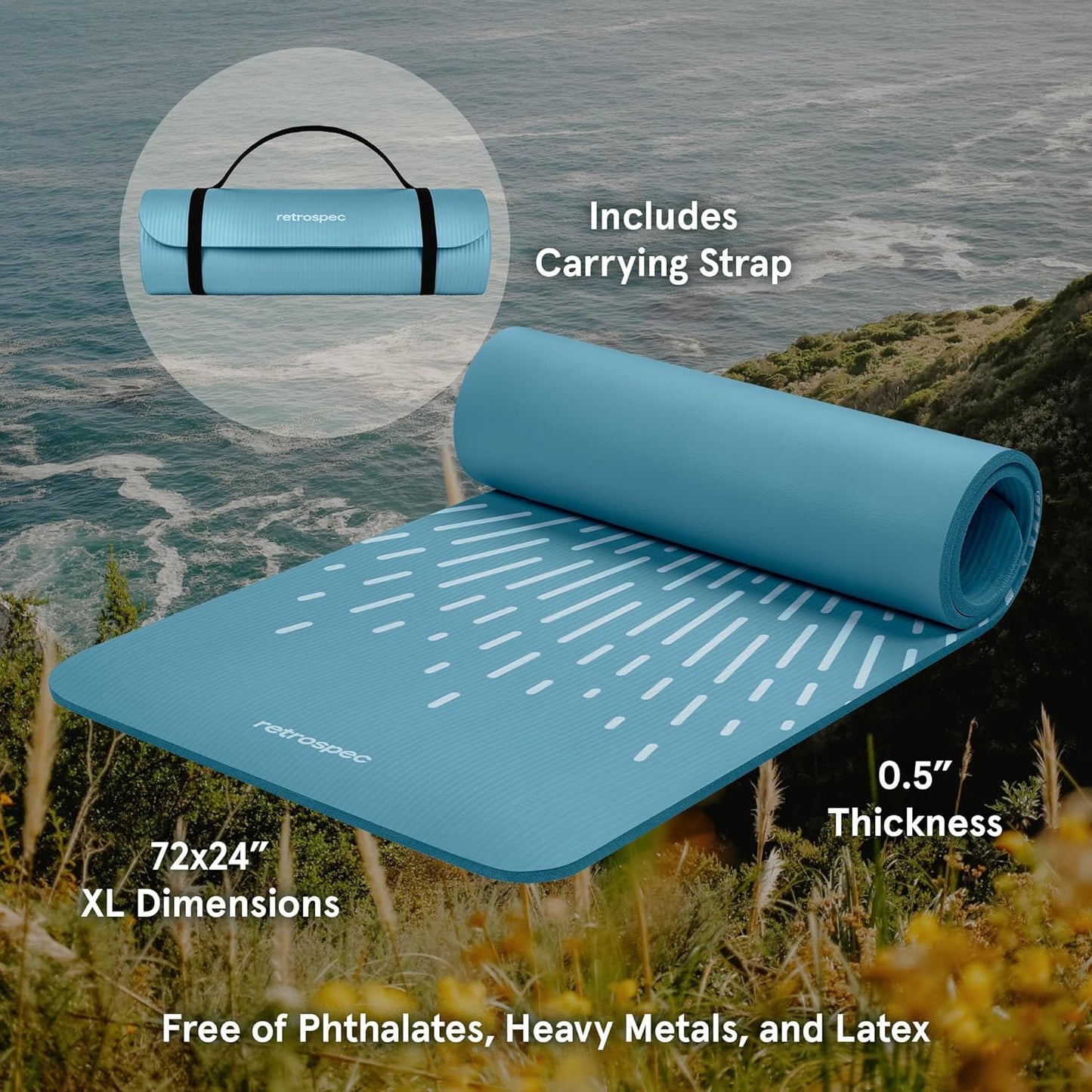 Retrospec Solana Yoga Mat 1" & 1/2" Thick w/Nylon Strap for Men & Women