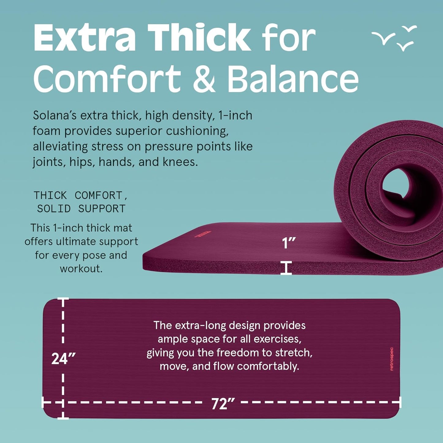 Retrospec Solana Yoga Mat 1" & 1/2" Thick w/Nylon Strap for Men & Women