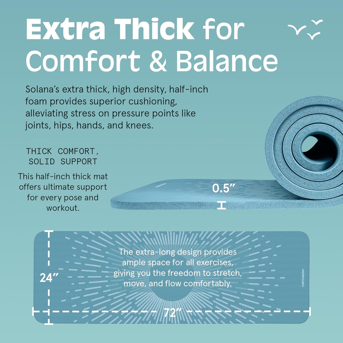 Retrospec Solana Yoga Mat 1" & 1/2" Thick w/Nylon Strap for Men & Women