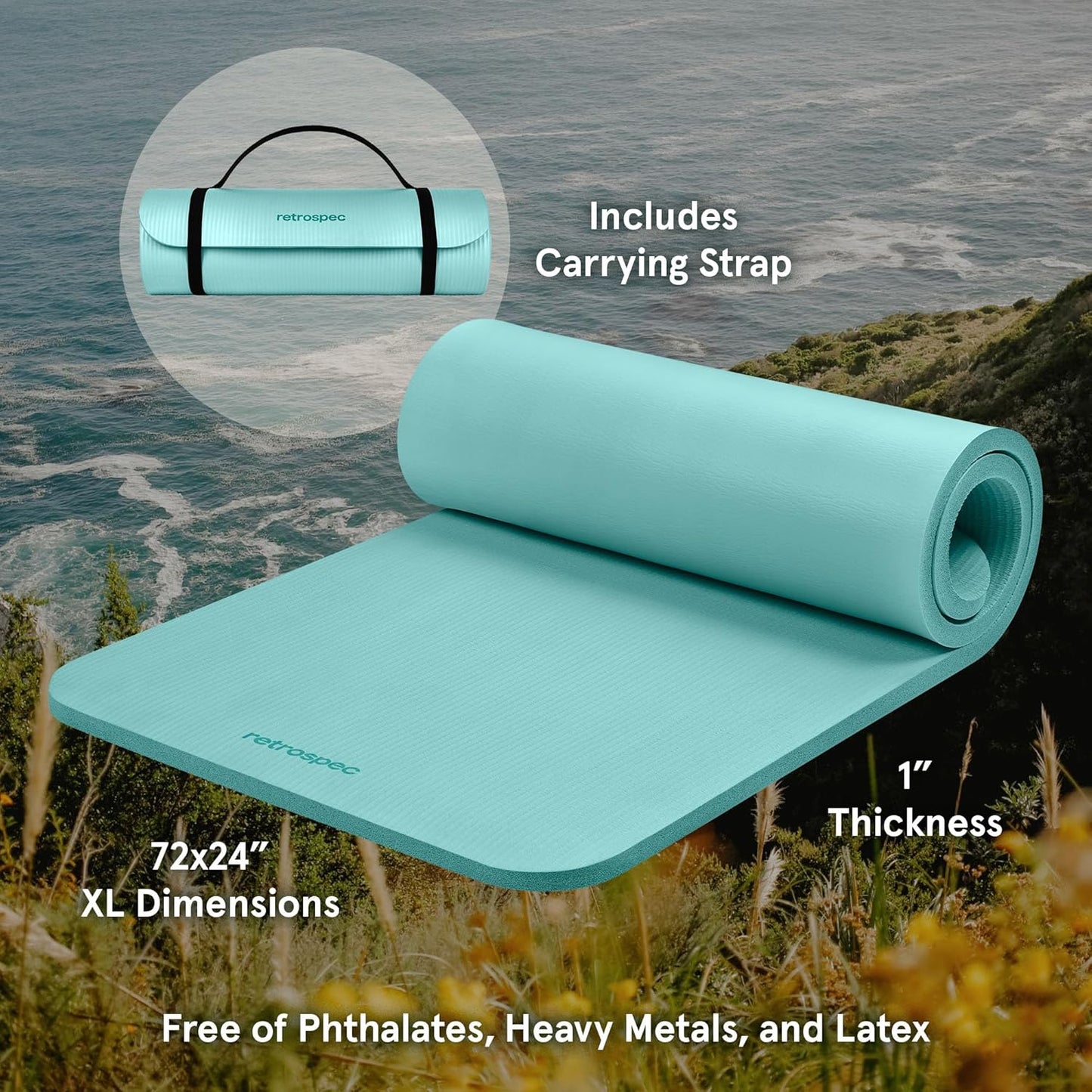 Retrospec Solana Yoga Mat 1" & 1/2" Thick w/Nylon Strap for Men & Women