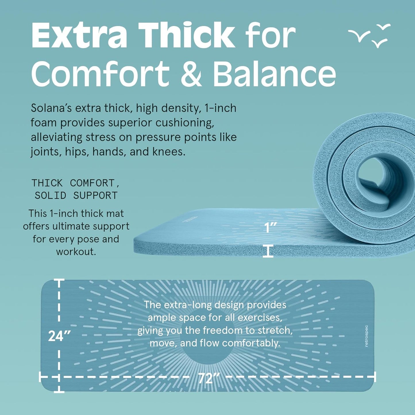 Retrospec Solana Yoga Mat 1" & 1/2" Thick w/Nylon Strap for Men & Women