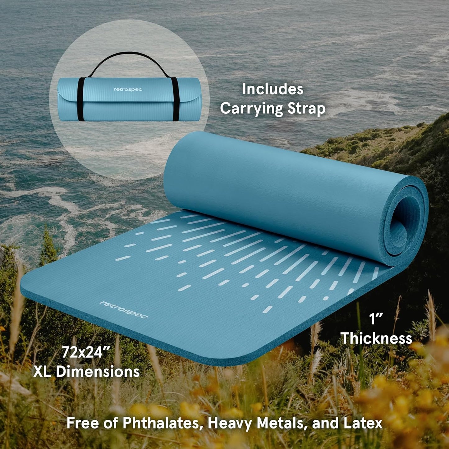 Retrospec Solana Yoga Mat 1" & 1/2" Thick w/Nylon Strap for Men & Women