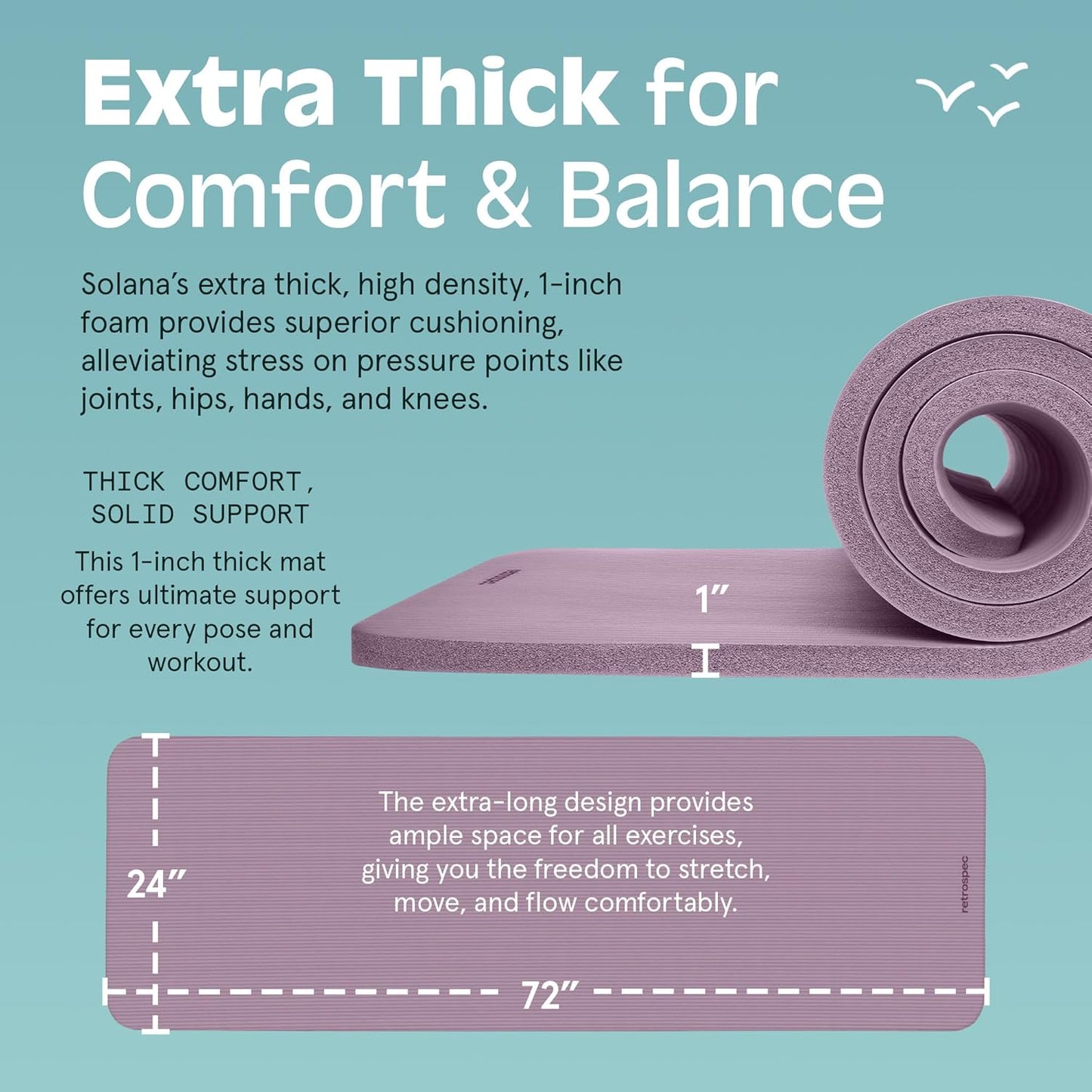 Retrospec Solana Yoga Mat 1" & 1/2" Thick w/Nylon Strap for Men & Women