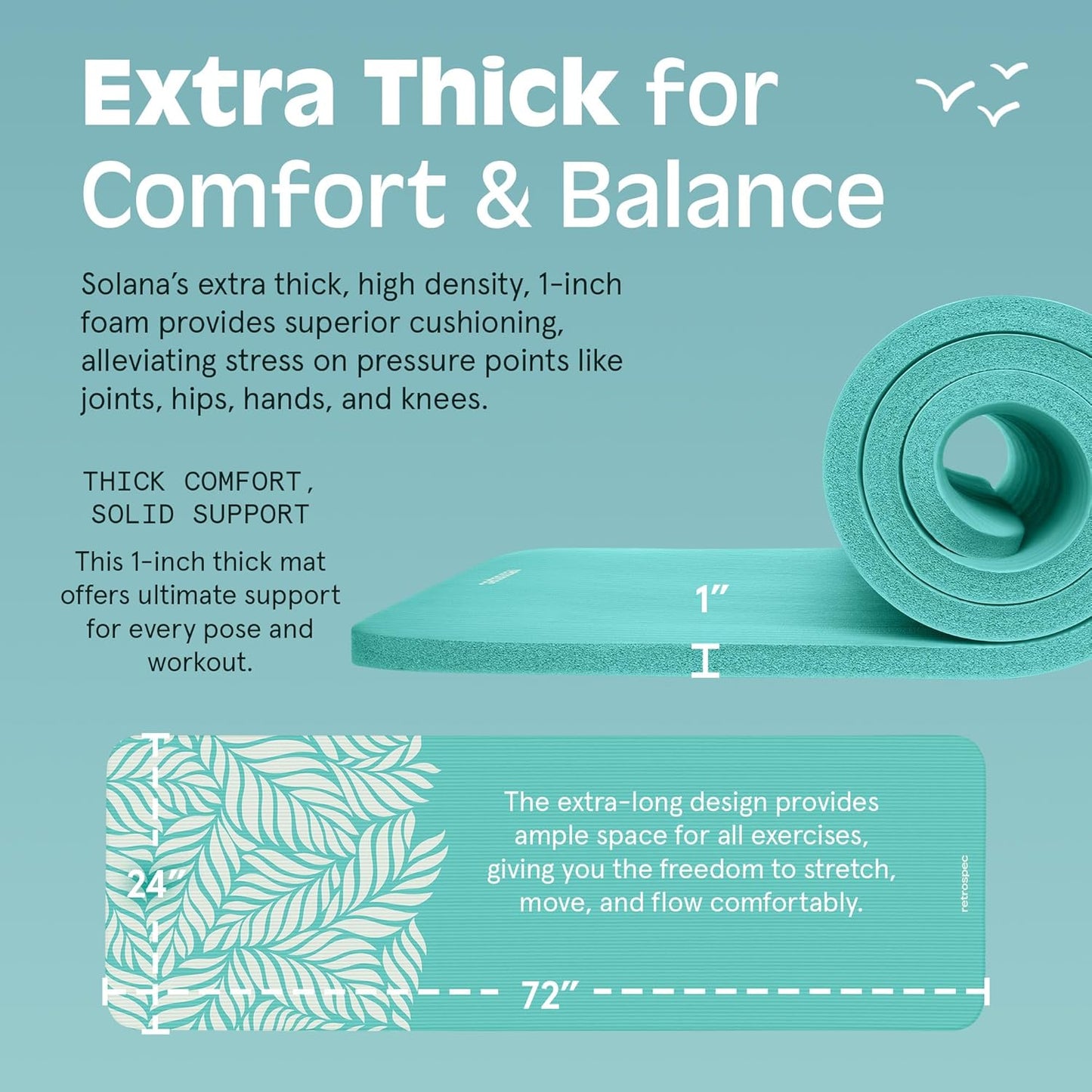 Retrospec Solana Yoga Mat 1" & 1/2" Thick w/Nylon Strap for Men & Women