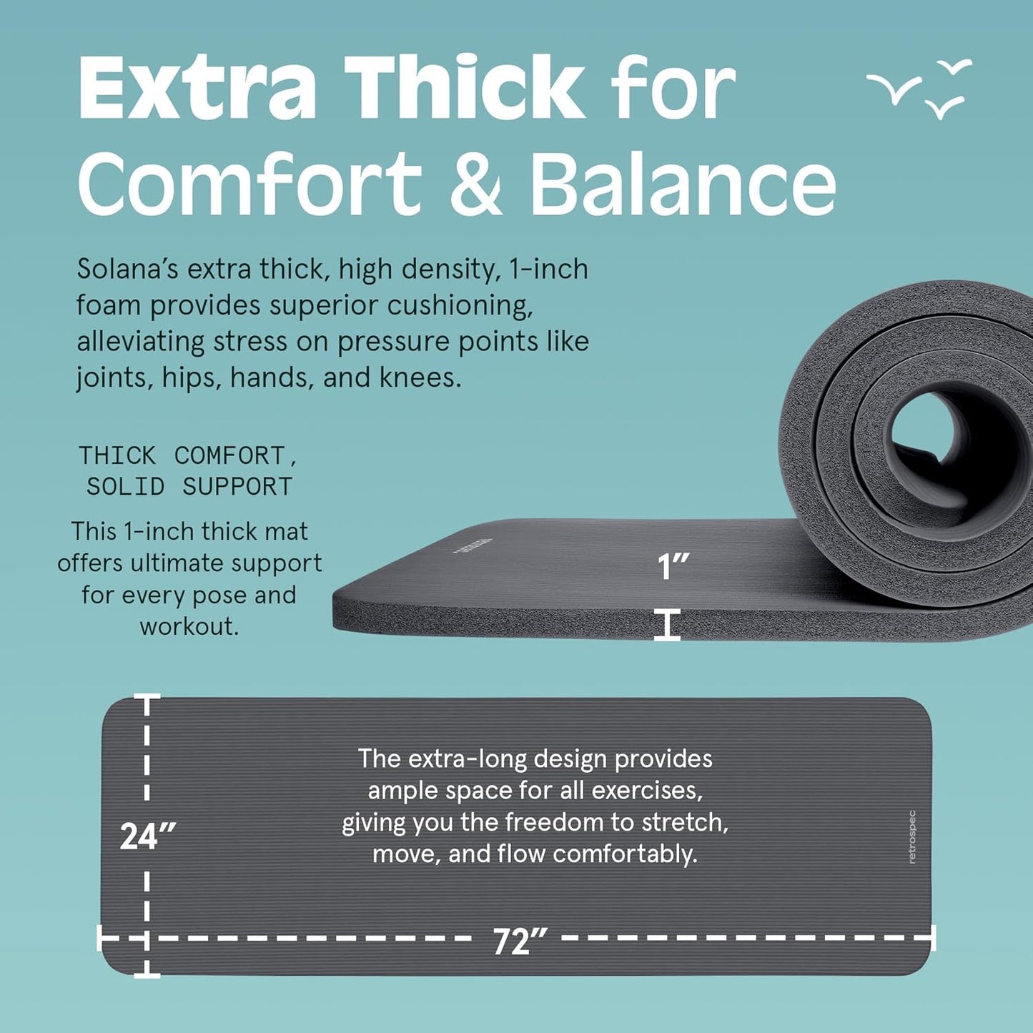 Retrospec Solana Yoga Mat 1" & 1/2" Thick w/Nylon Strap for Men & Women