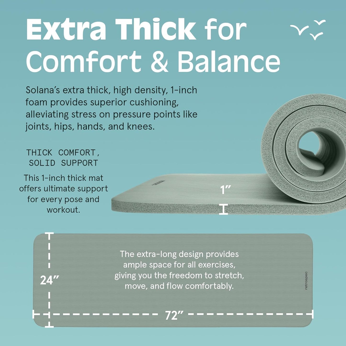 Retrospec Solana Yoga Mat 1" & 1/2" Thick w/Nylon Strap for Men & Women