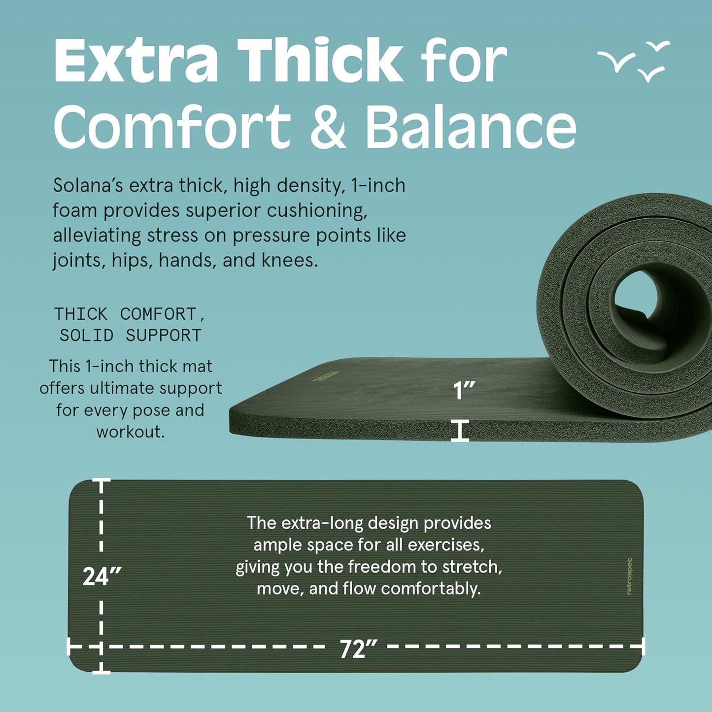 Retrospec Solana Yoga Mat 1" & 1/2" Thick w/Nylon Strap for Men & Women