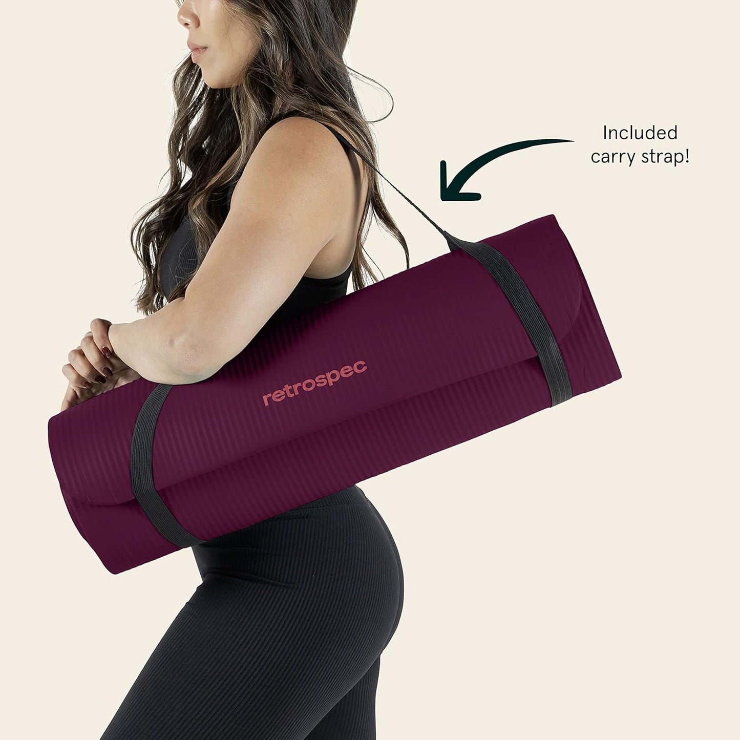 Retrospec Solana Yoga Mat 1" & 1/2" Thick w/Nylon Strap for Men & Women