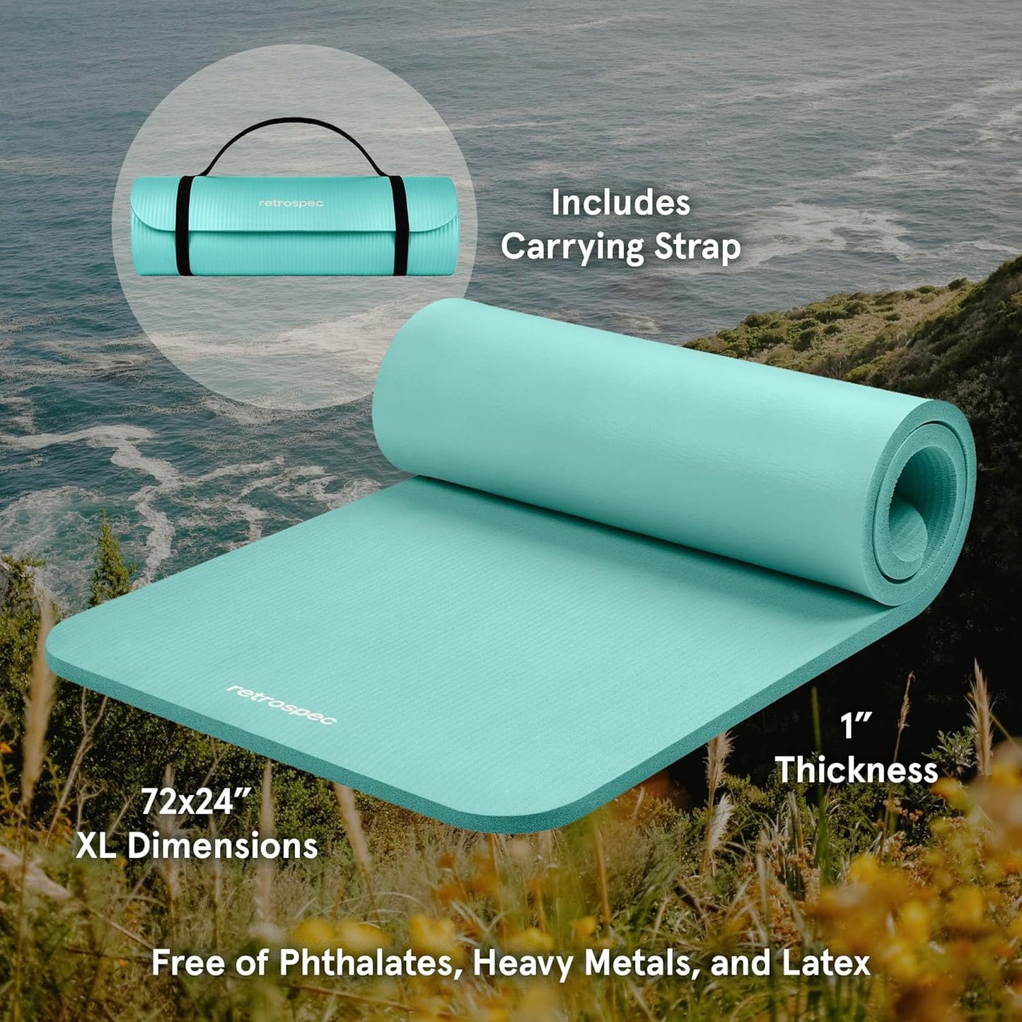 Retrospec Solana Yoga Mat 1" & 1/2" Thick w/Nylon Strap for Men & Women